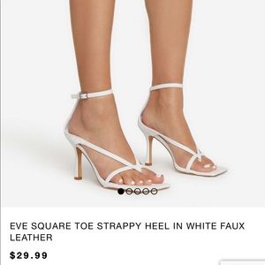 EGO EVE SQUARE TOE STRAPPY HEEL IN WHITE FAUX LEATHER